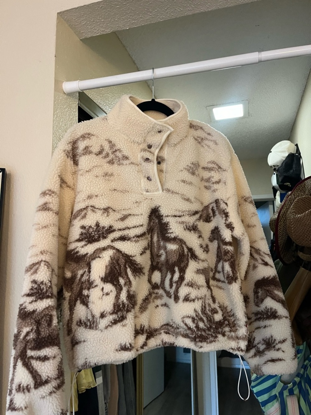 Levi's Cream and Brown Sherpa Turtleneck Pullover